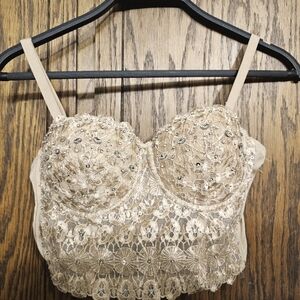 Elegant Sexy CORSET Windsor Lace Bustier in Cream Spaekle Designer Bra
